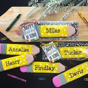 Personalized Pencil Cookie, Custom Back to School Gift, Kids or Teacher Treat, Set of 1,4 Cookies, First Day of School Gift, Gift Box Ready