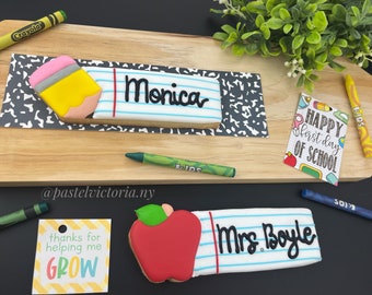 Personalized pencil sugar cookies, back to school, kinder grande cookies, teacher appreciation cookies , apple cookies , gift cookies