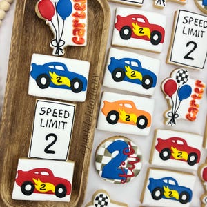 Custom Race Car Cookies, Personalized Birthday Cookies, Racing Party Favors,  Kids Birthday Treats, Set of 6-48, Race Cars Birthday cookies