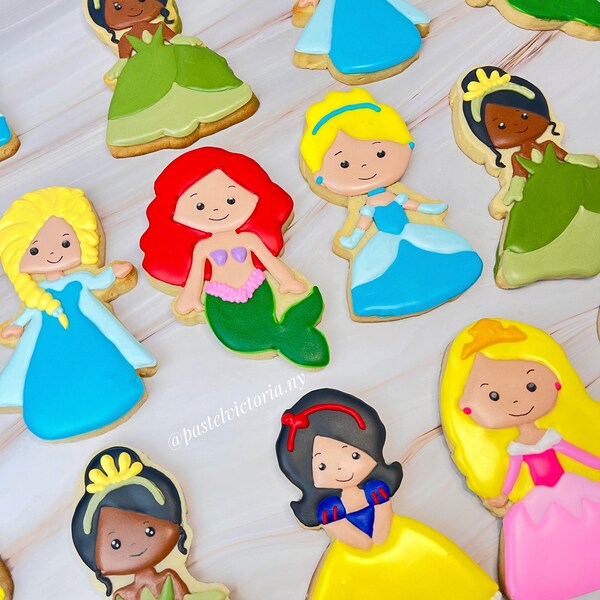 Personalized princess cookies, birthday cookies, party favors ,