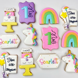Custom Unicorn Rainbow Birthday Cookies, Set of 6-48 cookies, Unicorn Theme Birthday Cookies, Birthday Gift, Birthday Party Treats