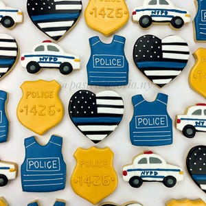 Police Sugar Cookies, Law Enforcement cookies, Cop Cookie, police badge cookies, police retirement cookies gift, Sets of 6, 18, 12, 24, 48.