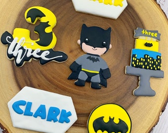 Personalized cookies, Superhero Themed Birthday, Bat hero cookies