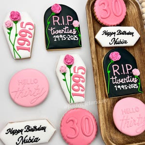 Personalized RIP 20s Cookies, Custom 30th Birthday Cookies Favors, Handmade 30th Birthday Party Favors, Set of 6-48 Cookies, Death to my 20s