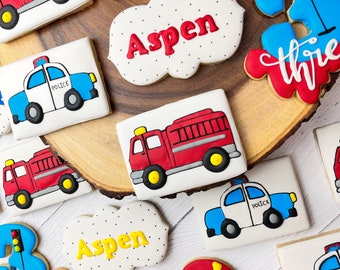 Police Custom Cookies, Firefighter Custom Cookies, Ambulance Custom Cookies, Birthday Party Favors, Set of 6 to 48 Cookies, Emergency Theme