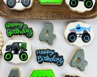 Custom Monster Jam Birthday Cookies, Set of 6-48 Cookies for Monster Truck, Personalized Handmade Monster Jam themed cookies, Custom Gift