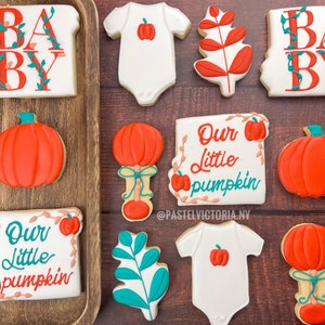 Pumpkin Baby Shower Cookies, Our Little Pumpkin Baby Shower Cookies, Baby Shower Favors, birthday pumpkin cookies, sets of 6,12,18,24,48