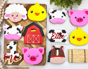 Custom Farm Animal Sugar Cookies, Personalized Birthday Favors, Farm Theme Birthday Cookies, Sets 6–48 Cookies, Barnyard Sugar Cookies.