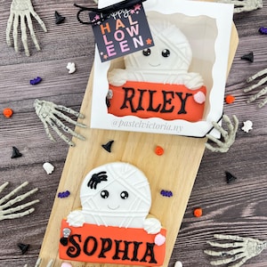 Custom Halloween Mummy Cookies, Halloween Cookie Gift, Set of 1–6 Cookies, Spooky Halloween Mummy Cookies, Halloween Classroom Treats