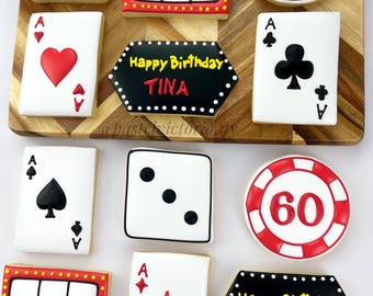Custom Casino Cookies, Sets of 6 to 48, Casino Themed Cookies for Birthdays & Corporate Events, Casino Party Cookies, Casino Cookies Gift