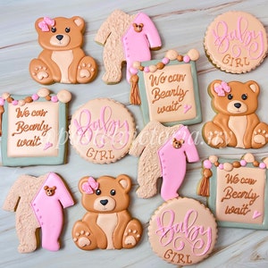 Custom Bear Baby Shower Sugar Sookies, Baby Bear Gender Reveal Cookie, Bear Baby Shower for Girl, Boy or Neutral Cookies, We Can Bearly Wait