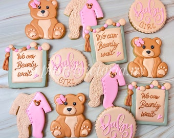 Custom Bear Baby Shower Sugar Sookies, Baby Bear Gender Reveal Cookie, Bear Baby Shower for Girl, Boy or Neutral Cookies, We Can Bearly Wait