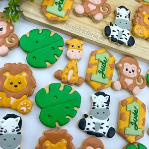 Custom Safari Cookies, Custom Animal Cookies, Safari Birthday Party Favors Cookies, Sets of 6-48 cookies, Wild One Birthday party favors