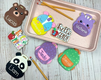 Personalized backpack , Hello grade sugar cookies, hello Pre-K sugar, custom back to school cookies, school personalized cookies, gift box