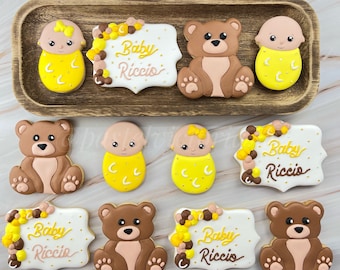 Custom Bear Baby Shower Sugar Cookies, Bear Gender Reveal Cookies, Tedy Bear Theme, Baby Shower Party Favors or Gift, Set of 6,18-48 cookies