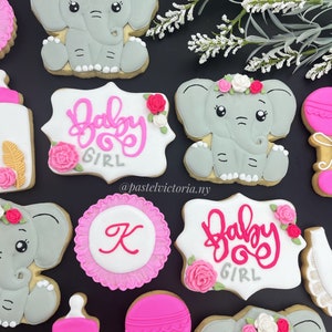 Elephant cookies, Elephant Baby Shower Cookies, party favors, flowers cookie