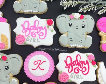 Olifantkoekjes, olifantenbabyshowerkoekjes, feestartikelen, bloemenkoekje