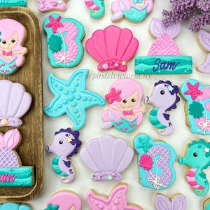 Custom Mermaid cookies, Mermaid decorated Birthday cookies, Mermaid themed cookies, Under the Sea mermaid cookies, Girl Birthday,Set of 6-48
