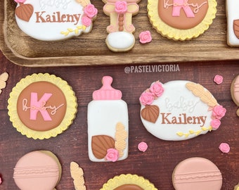 Boho Baby Shower Custom Cookies,  Sets of 6-48 Cookies, Boho Theme for Boy or Girl, Dessert Table Decor, Handmade Personalized Cookies