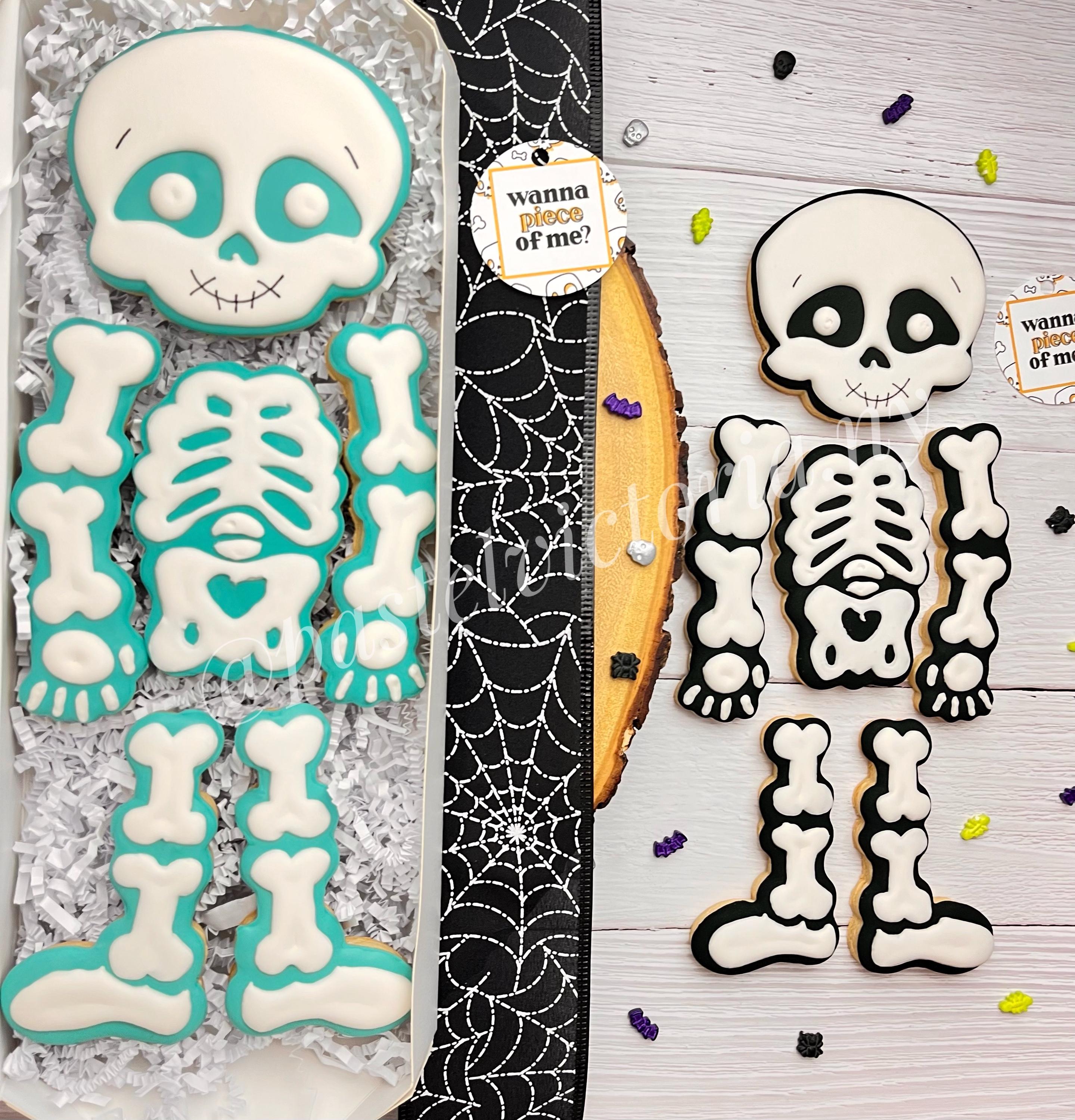 Halloween Skeleton Cookies, Color Choice, Set of 6 Cookies, Unique Halloween Skeleton Treat, Handmade Halloween Skeleton Cookies.