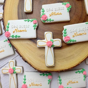 Custom Baptism & First Communion Cookies, Communion Favors, Custom Edible Party Favors, Personalized Religious Cookies, Set of 6-48 cookies.