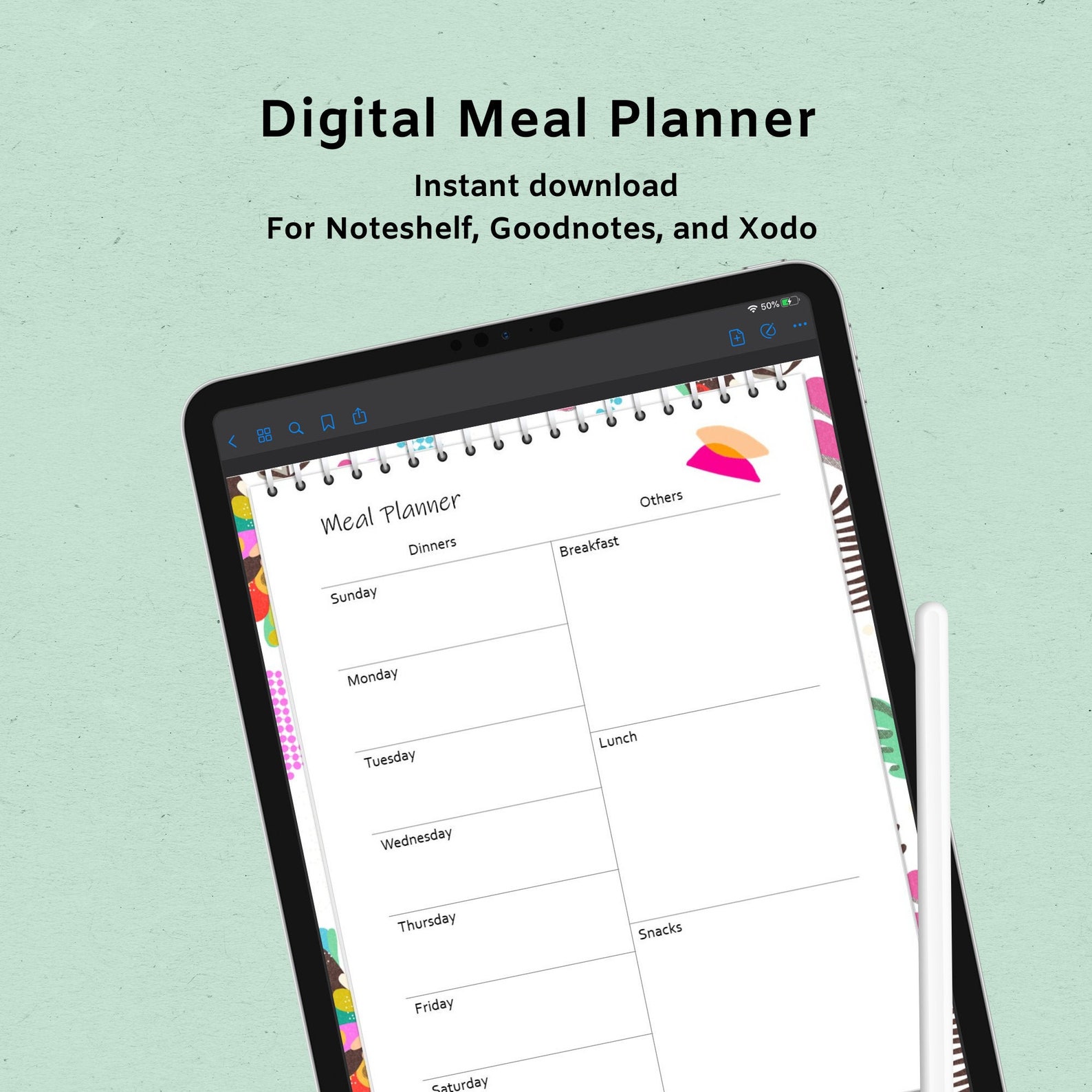 Digital Meal Planner Meal Planning Weekly Meal Plan - Etsy
