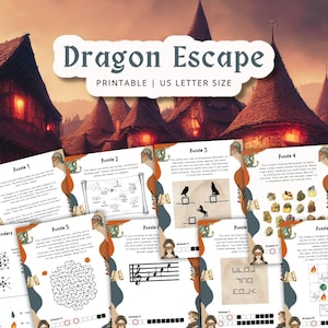 Dragon Escape Room for Kids Ages 8-12 | Printable Fantasy Adventure Game | Party Games Printable | Logic Puzzles | Birthday Party Quest