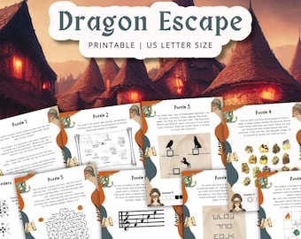 Dragon Escape Room for Kids Ages 8-12 | Printable Fantasy Adventure Game | Party Games Printable | Logic Puzzles | Birthday Party Quest
