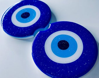 Set of 2 Evil Eye Car Coasters | Evil Eye Gifts | Car Accessories | Evil Eye Car Accessories