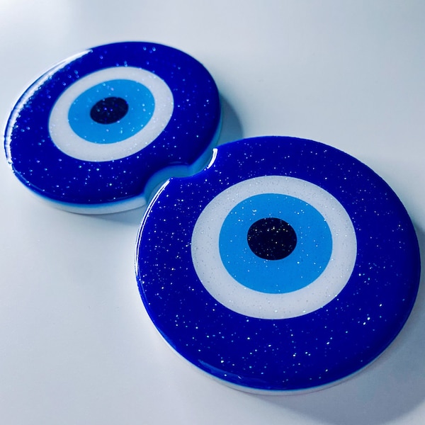 Set of 2 Evil Eye Car Coasters | Evil Eye Gifts | Car Accessories | Evil Eye Car Accessories