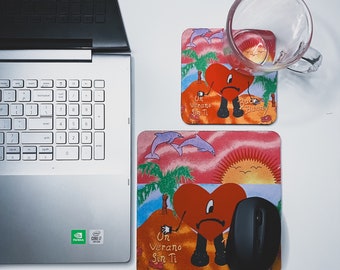 Bad Bunny Mousepad and Cup Coaster | Un Verano Sin Ti Mousepad and Cup Coaster | Bad Bunny Desk Accessories