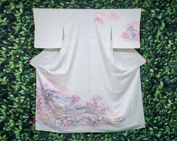 Japanese Kimono - GREAT, Houmongi silk kimono light p… - Gem
