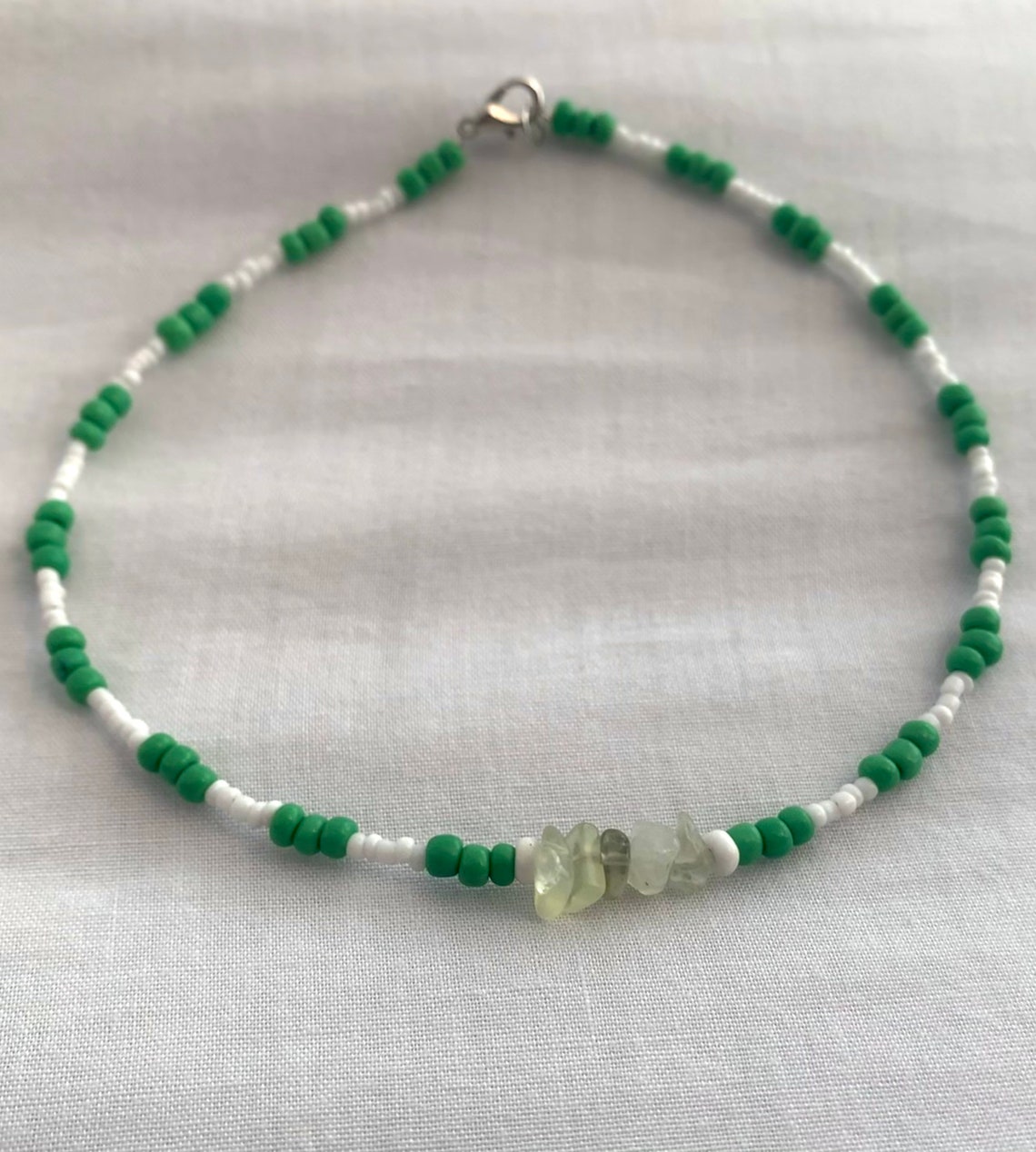 Green beaded choker crystal necklace with Green Prehnite Etsy