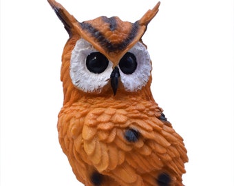 Modern Classy Lucky Owl Resin Art Figure Showpiece: Orange Owl for Home Decor, Table Decor, (Pack of 1, Size 12.5 Inches)