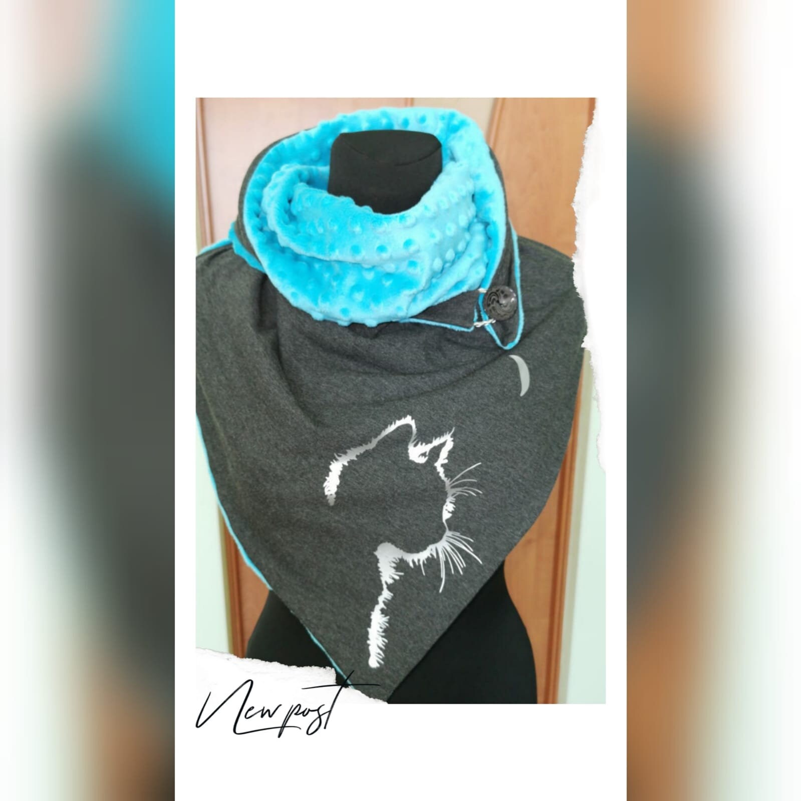 Gray Tube Scarf with Cat print Wrap Scarf Triangular Scarve Etsy