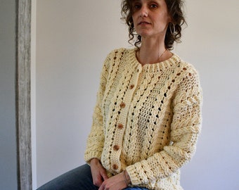 Chunky Buttery Yellow Hand Knit Cardigan