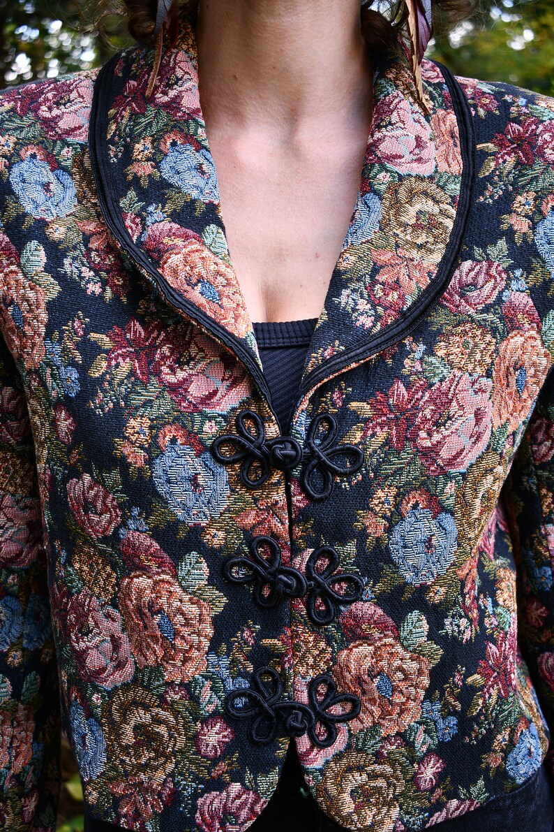 Vintage Cropped Floral Tapestry Jacket by Doncaster 90s Small Etsy