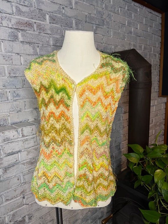 Vintage Zig Zag Striped Crocheted Sweater Vest | … - image 9