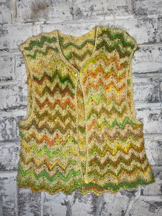 Vintage Zig Zag Striped Crocheted Sweater Vest | … - image 8
