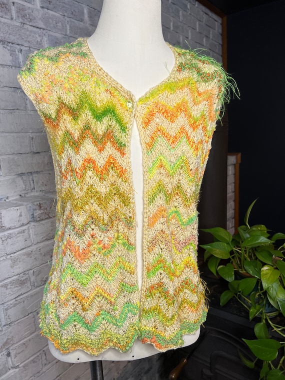Vintage Zig Zag Striped Crocheted Sweater Vest | … - image 1
