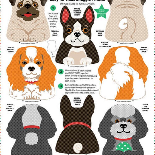 BTP Little Dog Friends Snuggle Pillow Panel, 100% Cotton