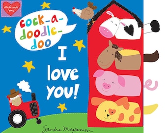 Cock-a-Doodle-Do I Love You Fabric Book Panel, DIY Soft Book,  100% Cotton