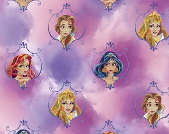 BTY Disney's Jasmine, Belle, and Ariel Fabric, 100% Cotton, Quilting, Sewing