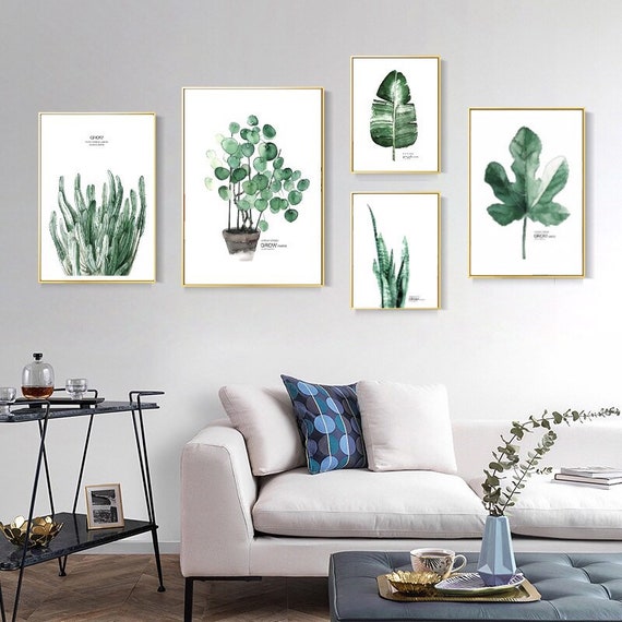 Set of 12 Printable Watercolor Plants Wall Decor, Plants Leaf , Greenery Print, Cactus, Aloe, Succulent Art, Monstera, Digital Plants print,