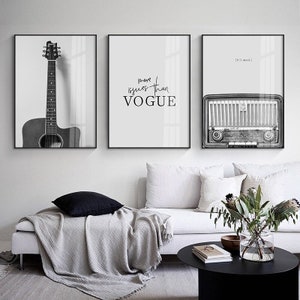 Black and White Music Wall Decor, Digital Print, Musician Decor, Music Lover Gift, Music Guitar,CD,Record, Minimalistic Decor, Vintage Art