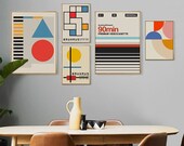 Printable Set of 6 Abstract Wall Art, Digital Download, Vintage Minimalism,Geometric Abstract Art, Piet Mondrian Art, Vintage Old Film,