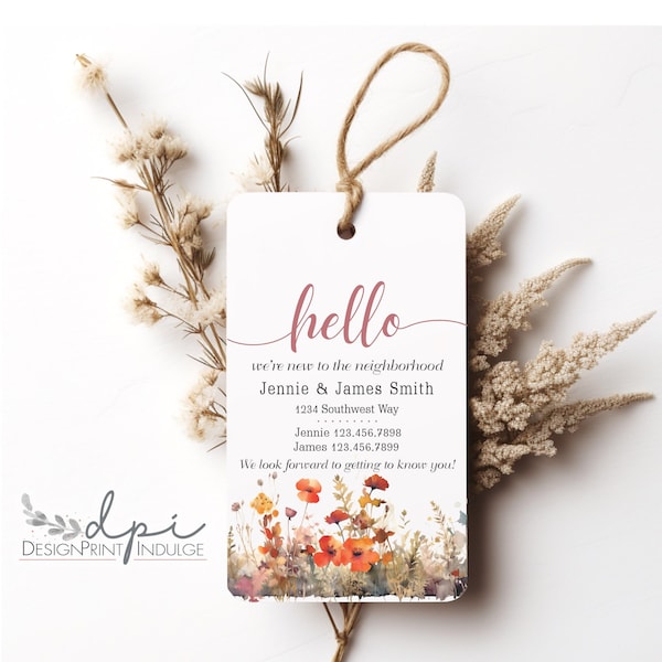 Hello We're New to the Neighborhood Gift Tags, Printed Personalized Introduction Gift Tags, Welcome Neighbor Favor Gift Tags
