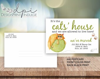 Postcard cat 4x6 printed personalized change of address card, Cat we have moved postcard, New address announcemnet, Customize the text