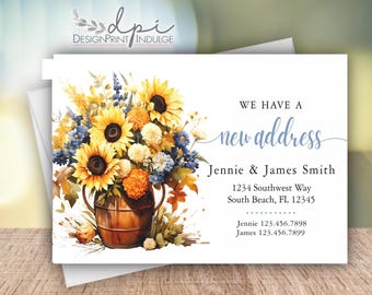 New Address Announcement Card, New Address Card, Moving Announcement, We've Moved Card, Floral Address Card, Wild Flowers