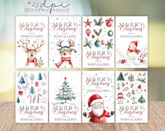 Christmas assorted PRINTED personalized gift tags set of 16, favor tags, Holiday gift tag, hang tags, tags for gifts